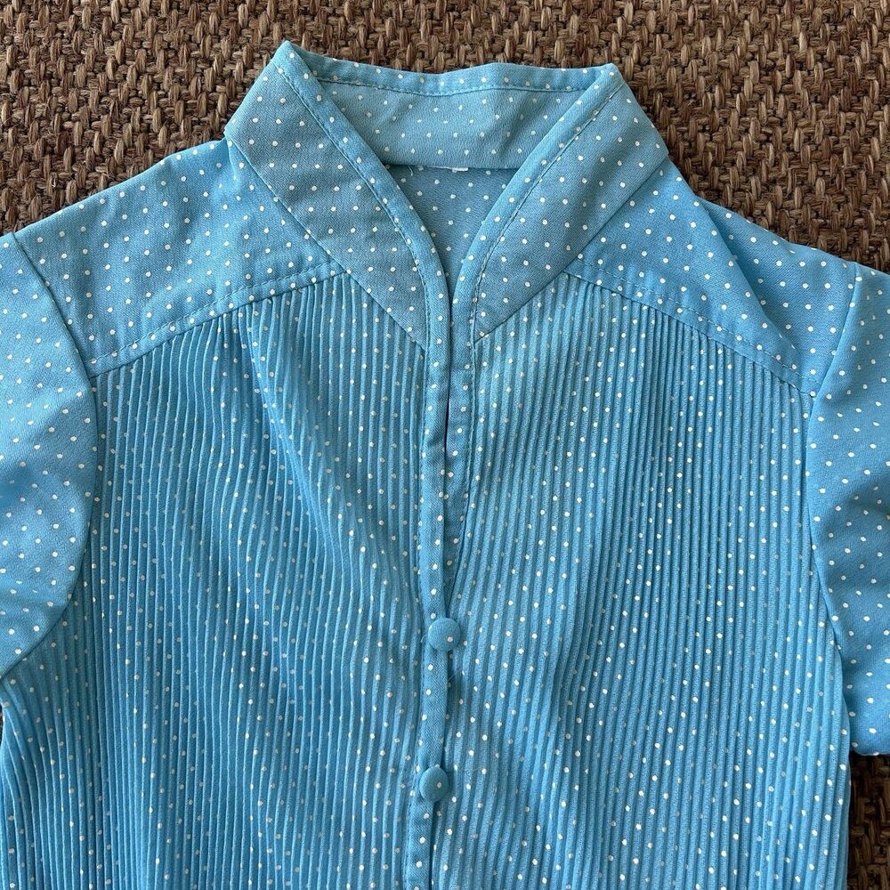 Vintage Blue Polka Dot Dress Woman’s Small Prairie Dress Sheer Country READ - Picture 4 of 8